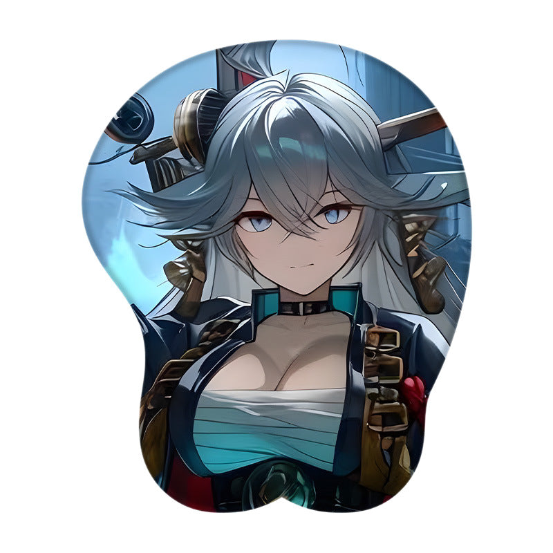 Toonwrist – Wrist rest mouse pad with a silver-haired anime character in a dark jacket on a blue background