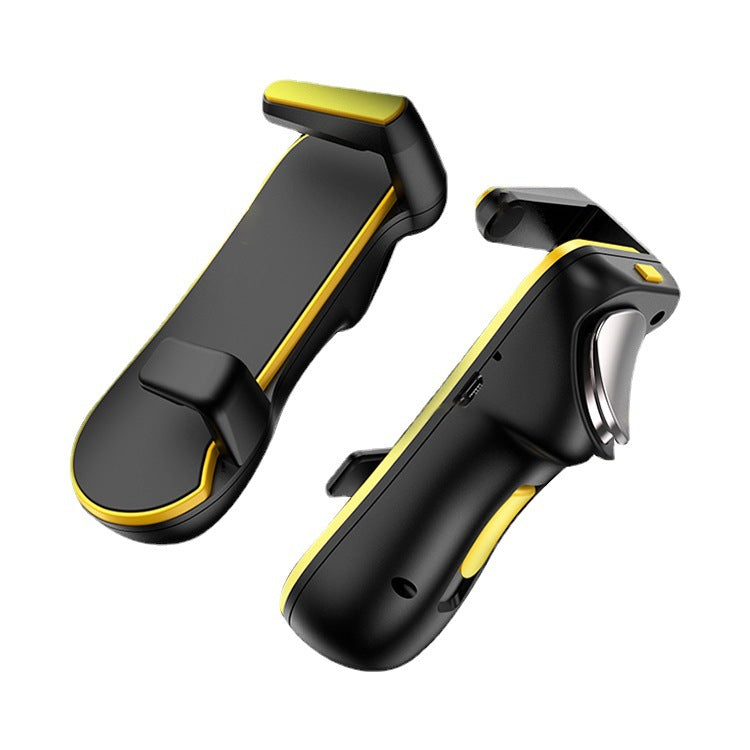 Taplet – Left and right black and yellow controller units shown side by side from above on white