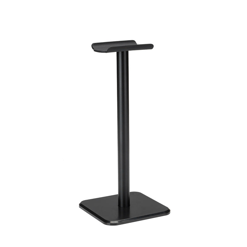 Cranio – Black headset holder on a white background, with a curved top rest, slim pole and square base