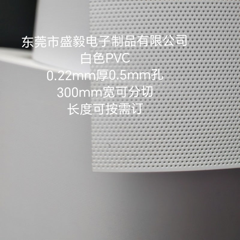 Ventweave – White round-hole PVC mesh unrolled from a roll, showing the dotted hole pattern up close