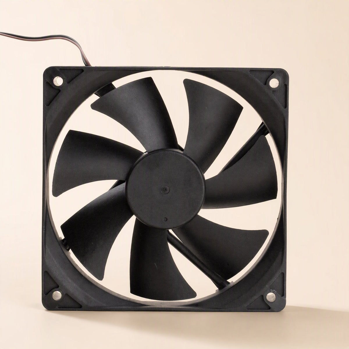 Breezeball 12cm Cooling Fan – front view of the fan with the wire coming out of the top left corner of the black frame