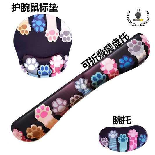 Clawpad – Cat paw mouse pad, foldable keyboard rest and small wrist rest shown with Chinese labels on white