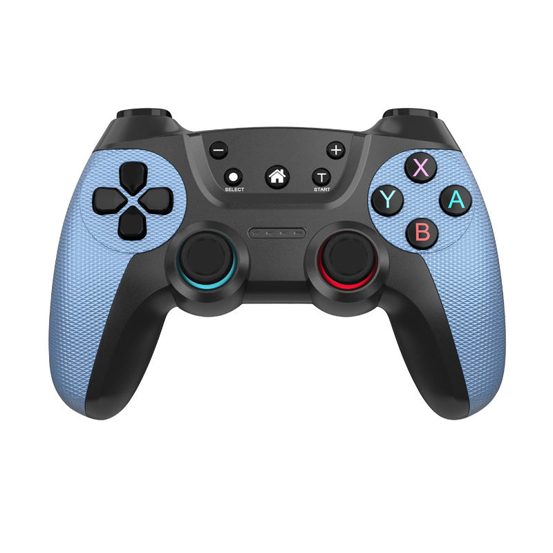 Novagrip – Light blue controller front view with black top panel, select and start buttons and colored face buttons