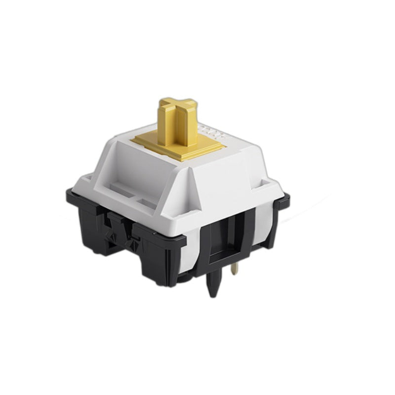 Keygrove – Single switch with gold stem, white top housing and black base at an angle on a plain white background