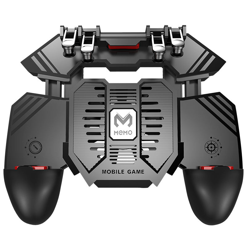Coolgrip – Black controller from the front on white, with four metal triggers, M logo fan cover and side joystick pads