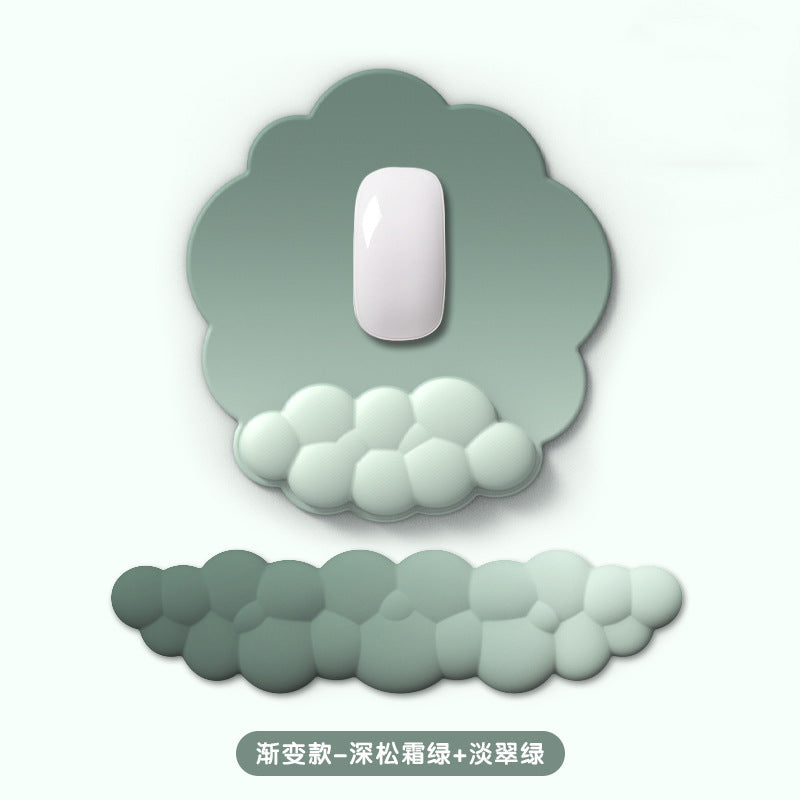 Wristnest – Green gradient cloud mouse pad and wrist rest set with white mouse, labeled in Chinese as a deep and pale green