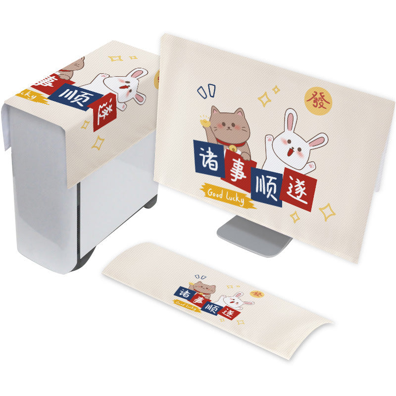 Doodleveil – Same cream cat and rabbit cover set, shown from a slightly different angle on a white background