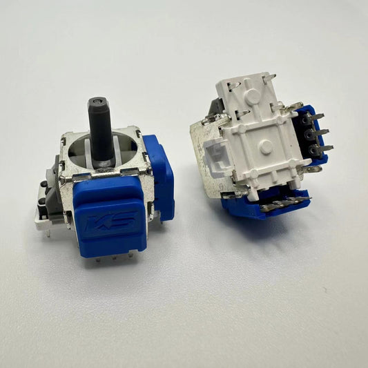 Haldrift – Pair of blue and white joystick modules shown front and back on a white surface