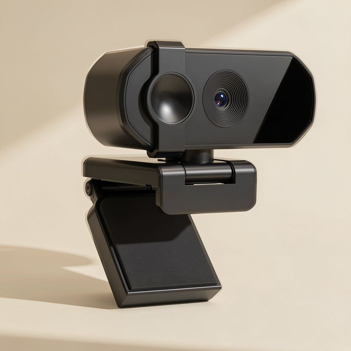 Viewtalk USB Computer Camera – black webcam turned to the side, showing its glossy front, lens and folding clip mount