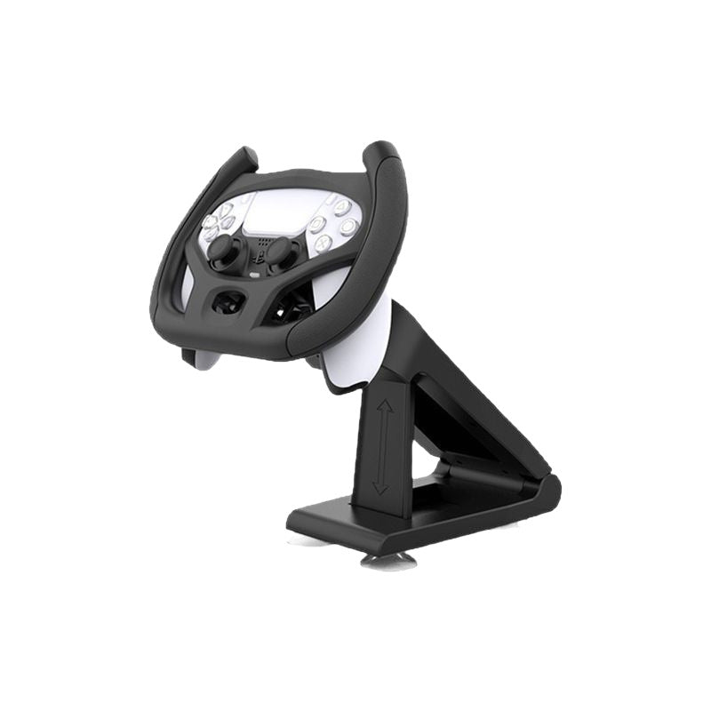 Wheelnest – Steering wheel stand with PS5 controller on a white background, showing the arm and suction cup foot