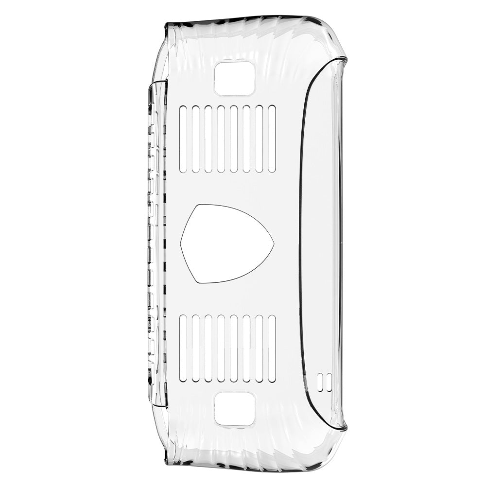 Glasswrap – Clear TPU case alone on a white background, showing the shield logo cutout, vent slots and button openings