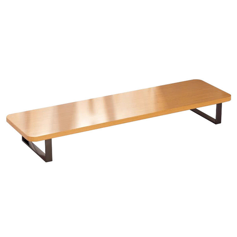 Deskloft – Natural wood finish monitor stand shown alone on white, three-quarter view with dark U-shaped metal legs