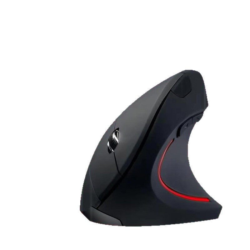 Upright Vertical Optical Mouse – black vertical mouse with red light strip and scroll wheel on a white background, side view