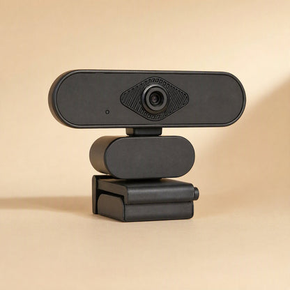 Viewvoice – Back view of the webcam showing its black rear panel, small microphone hole and folding clip base