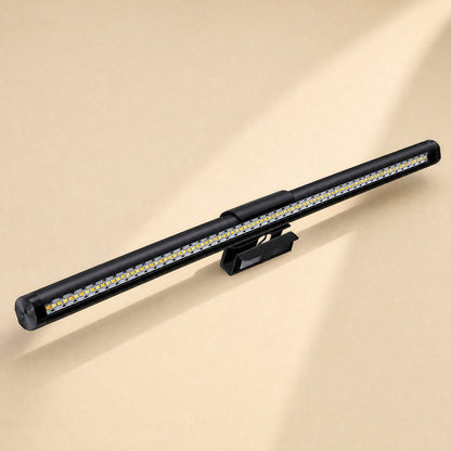 Screenlite Metal Monitor Hanging Light – black monitor light bar angled to show the row of LED chips along its front edge