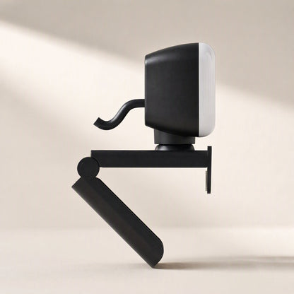Screenface USB Computer Camera – side view of the webcam with a curved cable and folding clip stand, light panel facing right