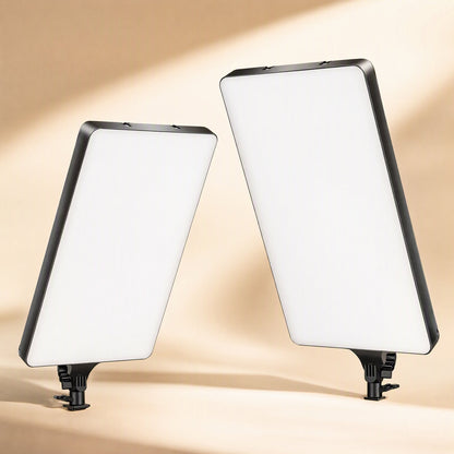 Softbeam – Two fill light panels of different sizes standing side by side on small mounts with black frames