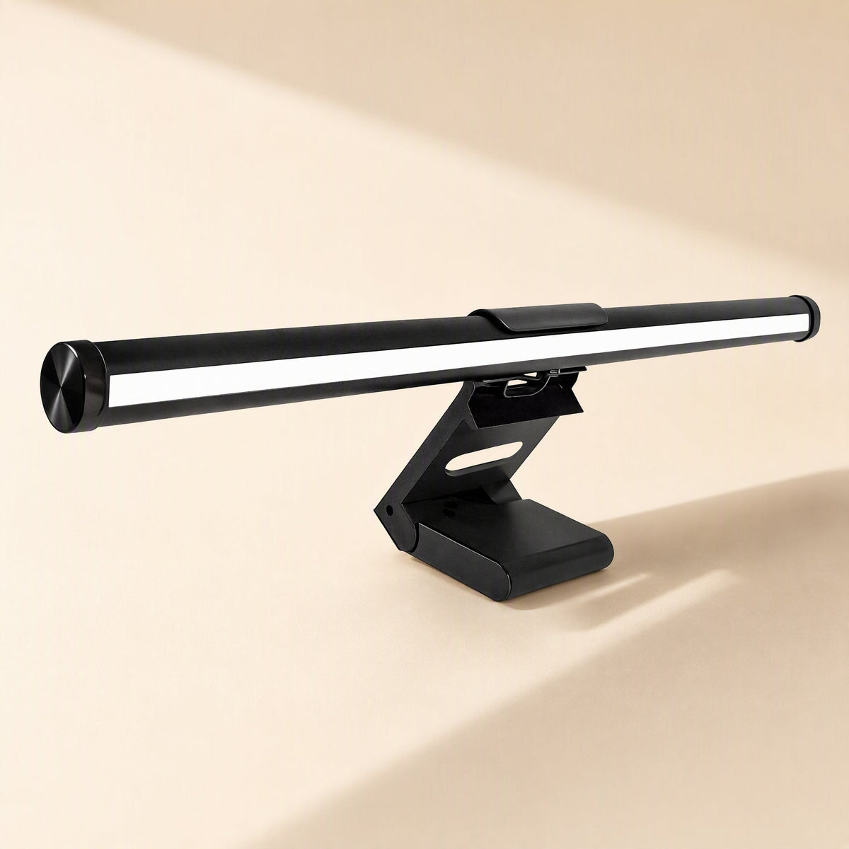 Metalgleam – Black light bar with bright white diffuser strip, side view of the angled clip base