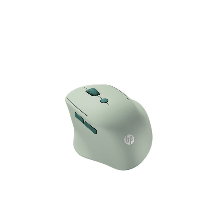 Restclick – Sage green wireless mouse with teal side buttons shown at an angle on a plain white background