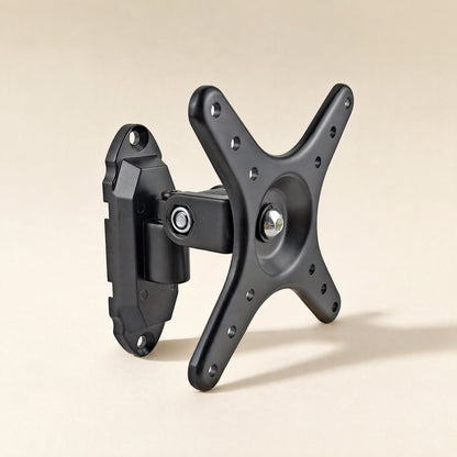 Wallbrace – Black swivel mount with X-shaped VESA plate and wall bracket, seen from another angle