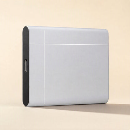 Metadrive – Silver drive standing upright, showing white line pattern and a USB-C port on the dark end cap