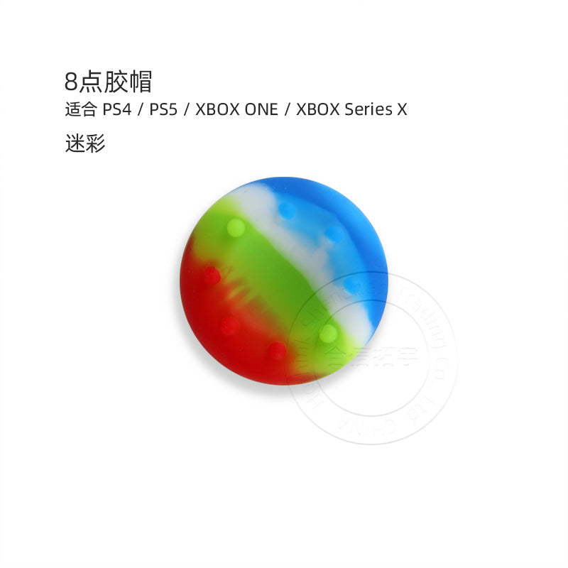 Tapshield – Multicolor camouflage thumbstick cap with eight raised dots, labeled for PS4, PS5 and Xbox controllers