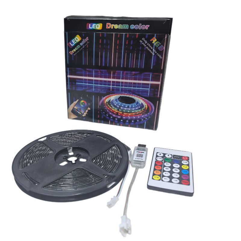 Glowloop – Boxed LED strip kit with coiled reel, USB controller with connector cables and 24-key remote on white