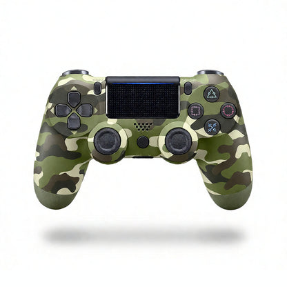 Vibra controller in green camouflage, front view with touchpad, thumbsticks and buttons on a white background