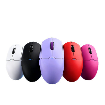 Pixeldash Wireless Gaming Mouse – five gaming mice lined up in white, black, purple, red and pink, shown from above