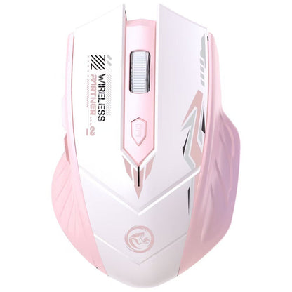 Mecham Wireless Bluetooth Mouse – top view of a pink and white wireless mouse with scroll wheel, DPI button, and logo