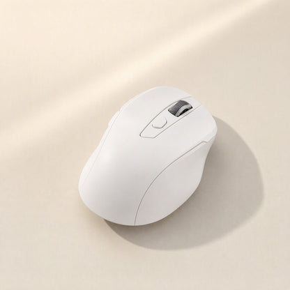 Twinclick Dual-Mode Wireless Bluetooth Mouse – white wireless mouse photographed at an angle on a cream background