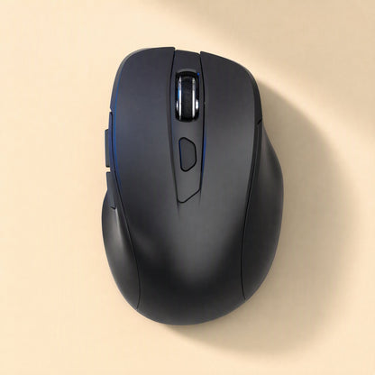 Twinclick Dual-Mode Wireless Bluetooth Mouse – black matte wireless mouse, top view with scroll wheel and side buttons