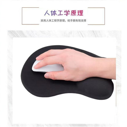 Toonwrist Anime Wrist Rest Mouse Pad – hand using a white mouse on a black wrist rest pad with ergonomic contoured shape