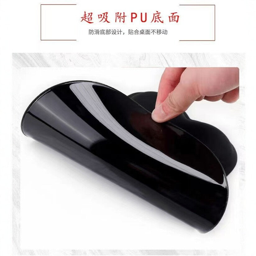 Toonwrist Anime Wrist Rest Mouse Pad – black glossy non-slip PU underside of the wrist rest pad being flexed by hand