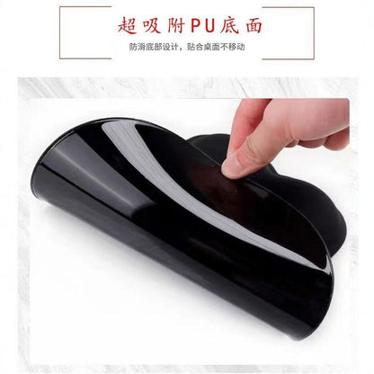 Toonwrist Anime Wrist Rest Mouse Pad – black glossy non-slip PU underside of the wrist rest pad being flexed by hand