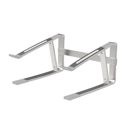 Loftvent – Silver aluminum laptop stand shown alone against a white background, with two angled arms and a crossbar
