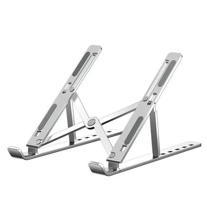 Foldarc – Silver folding stand with adjustable arms and ventilation holes, shown on a plain white background