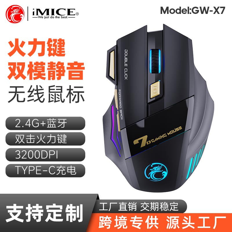 Clickswift 7-Button Optical Gaming Mouse in black with Chinese feature text and 2.4G, Bluetooth, 3200DPI badges
