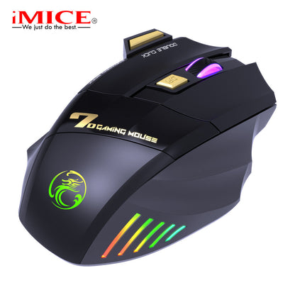 Clickswift – Front view of the black mouse with green dragon logo and rainbow LED stripes on the lower front