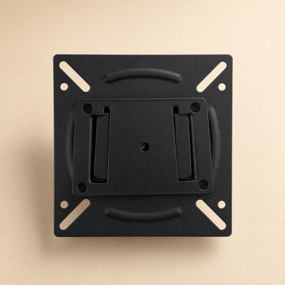 Viewbrace – Front view of the black square wall mount with diagonal slots and the raised VESA plate attached