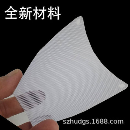 Sieveguard – Hand holding a thin flexible white mesh filter sheet curved to show its bendable material