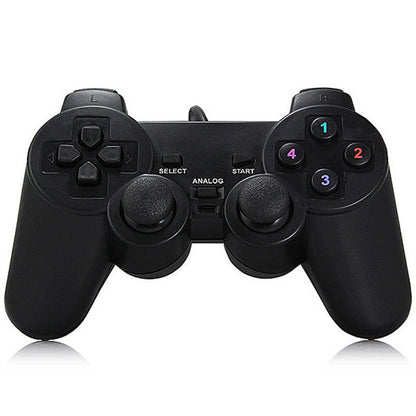 Playcord – Black wired controller front view on white background, with d-pad, numbered buttons and analog sticks
