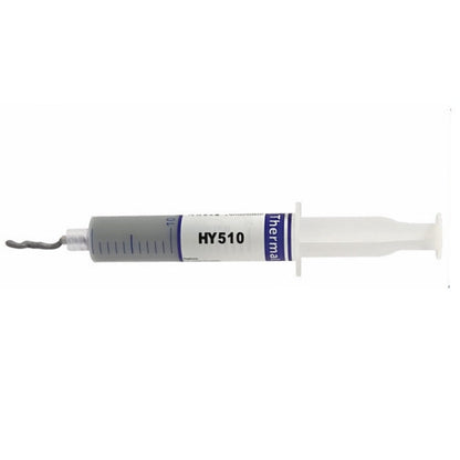 Grayline – HY510 syringe with a ribbon of gray paste squeezed out of the nozzle onto a white background