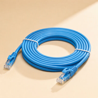 Shieldlink Cat6 Network Cable – coiled blue network cable held with two white ties, RJ45 plugs visible at both ends
