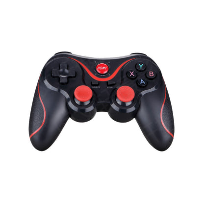 Front view of black Playbud controller showing D-pad, red thumbsticks, XYAB buttons and red HOME button