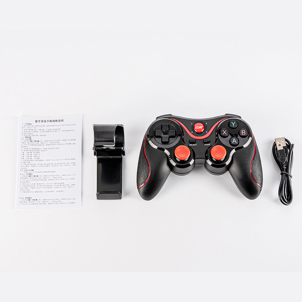 Vibron – Controller laid out with phone clamp, USB charging cable and printed instruction sheet
