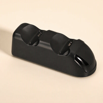 Padcharge PS4 Dual Gamepad Charging Dock – rear three-quarter view of the empty black dock showing the two controller cradles