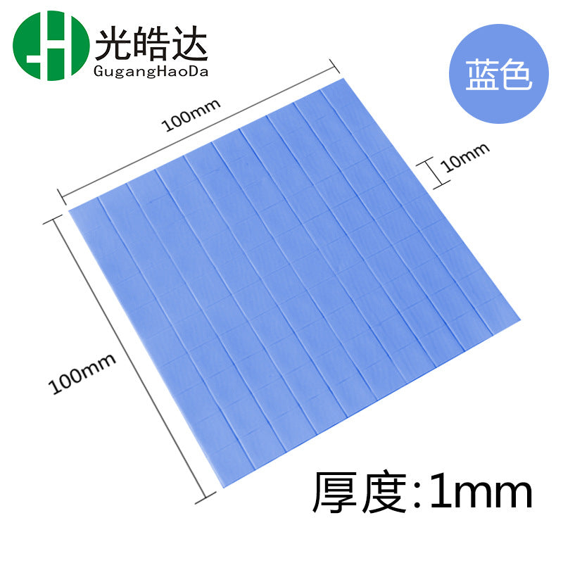 Gapflow Silicone Thermal Conductive Sheet – blue 100mm by 100mm sheet scored into 10mm squares, labeled 1mm thickness
