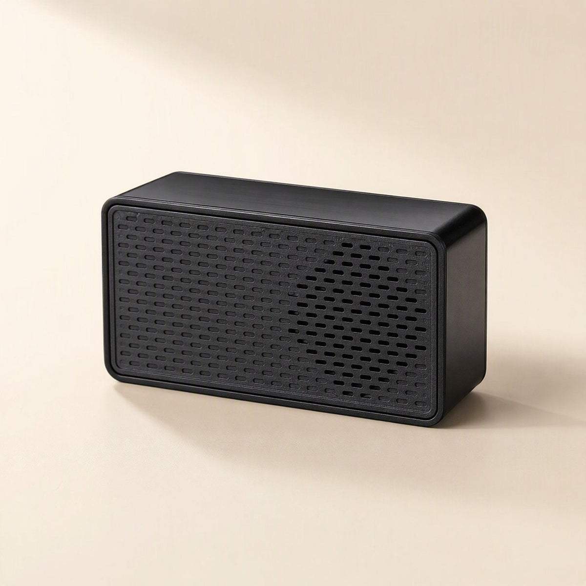 Soundport USB Desktop Computer Speaker, black rectangular speaker with perforated front grille, angled view