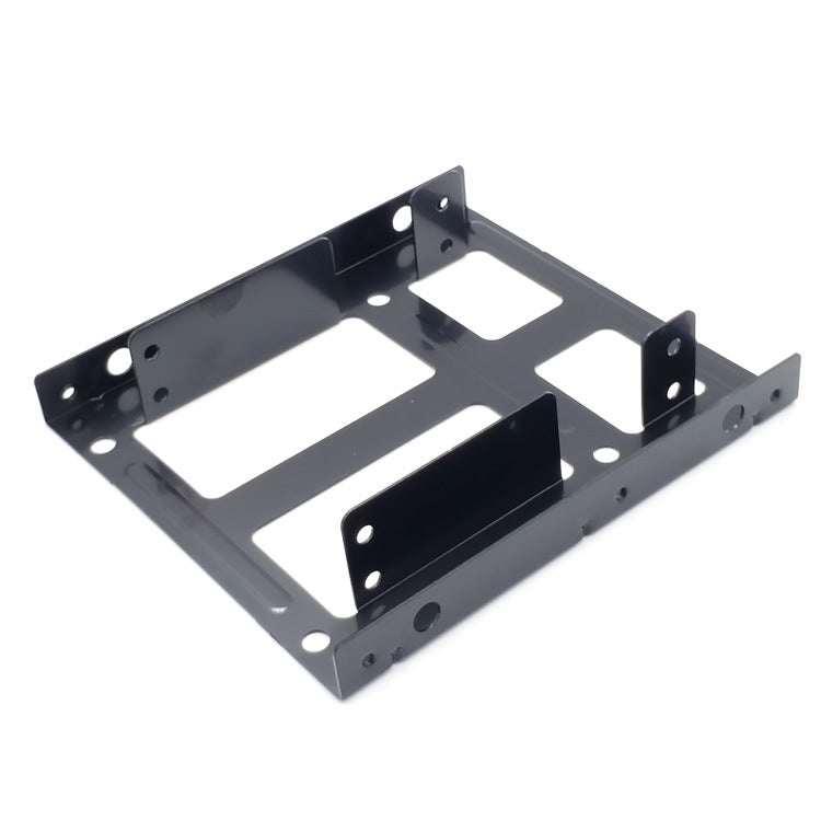 Storbit – Black two-drive bracket viewed from a high corner angle, with rectangular cutouts and side tabs